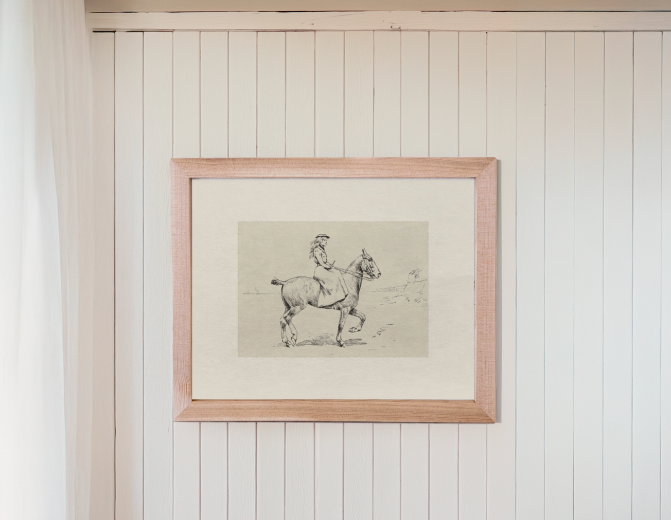 Vintage Equestrian Pine Framed Art
